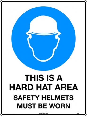 300x225mm - Metal - This is a Hard Hat Area Safety Helmets Must be Worn