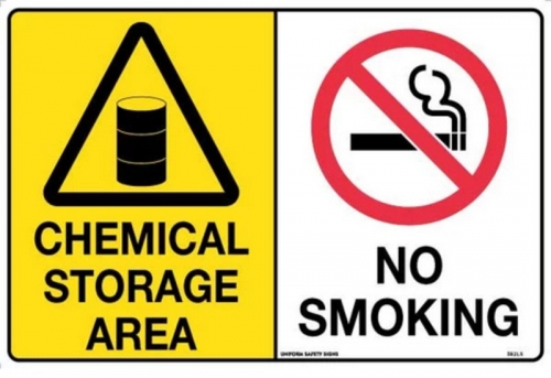 600x400mm - Poly - Multi Sign - Chemical Storage Area/No Smoking