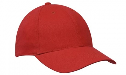 6 Piece Heavy Brush Cotton Cap - Red