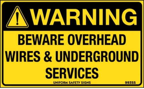 90x55mm- Self Adhesive Beware Overhead Wires & Underground Services