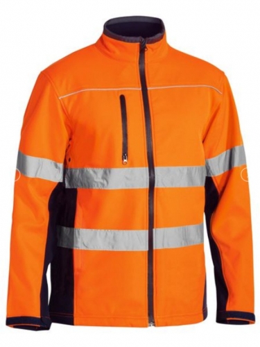 Bisley Mens Taped Hi-Vis Soft Shell Jacket - Orange/Navy