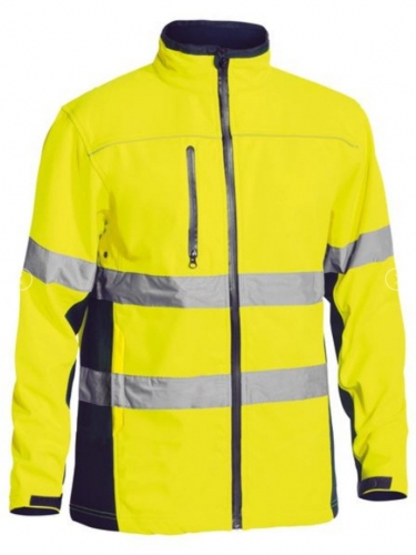 Bisley Mens Taped Hi-Vis Soft Shell Jacket - Yellow/Navy