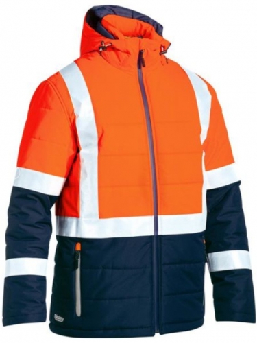 Bisley Mens Taped Hi Vis Puffer Jacket - Orange/Navy
