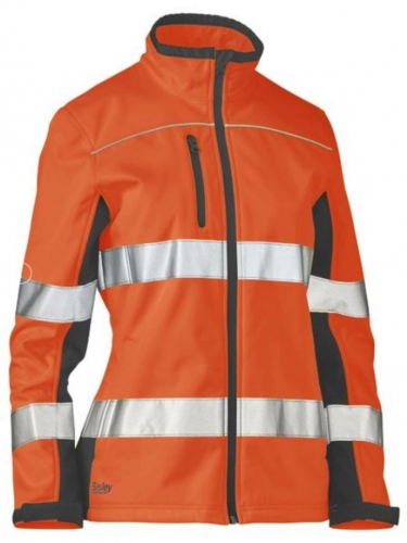 Bisley Womens Softshell Jacket Taped - Orange/Navy