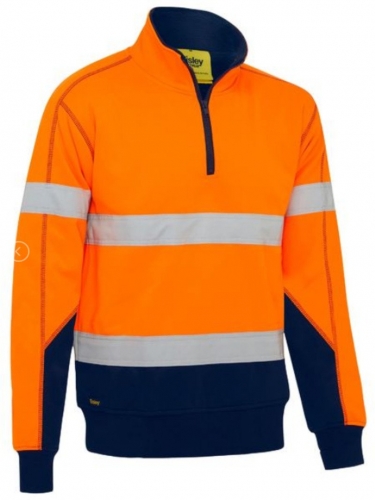 Bisley Mens Taped 1/4 Zip Fleece Pullover Sherpa - Orange/Navy