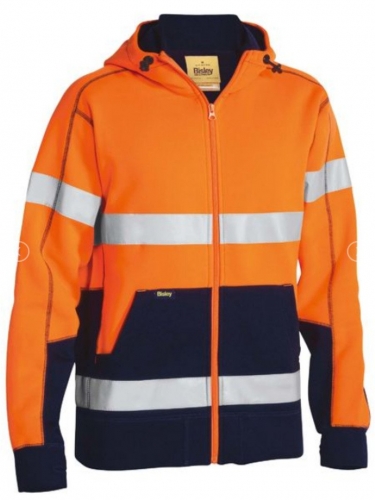 Bisley Mens Taped Hi Vis Zip Jacket With Sherpa - Orange/Navy