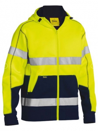 Bisley Mens Taped Hi Vis Zip Jacket With Sherpa - Yellow/Navy