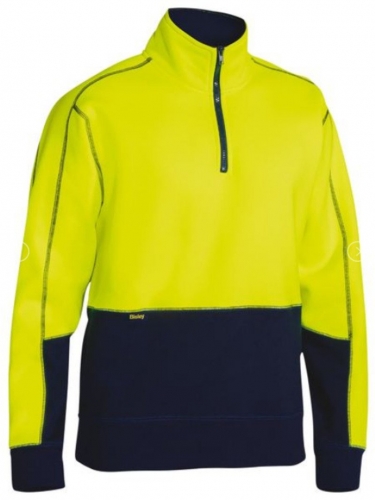 Bisley Mens Hi Vis Fleece 1/4 Zip Pullover - Yellow/Navy