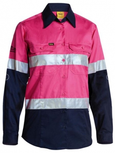 Bisley Women's Taped Drill Shirt - Pink/Navy