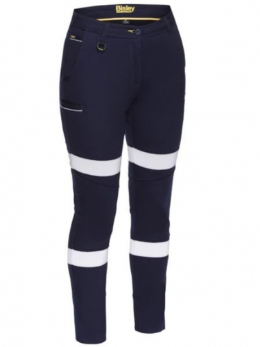 Bisley Womens Taped Midrise Stretch Cotton Pants - Navy