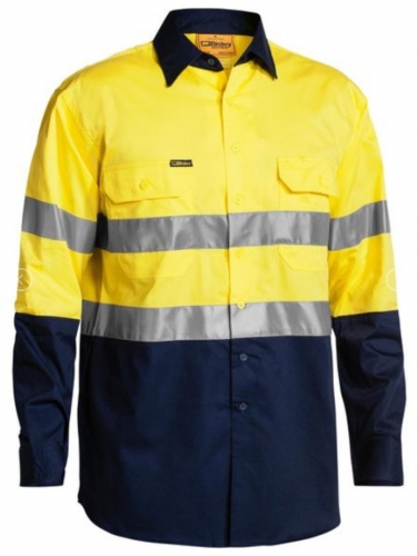 Bisley Mens Taped Cool Light Weight Hi Vis - Yellow/Navy Shirt