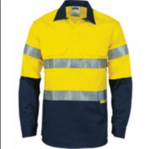 DNC Mens Closed Front HiVis Shirt Tape L/S - Yellow/Navy