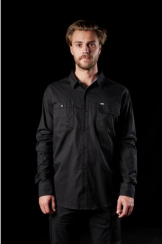 FXD Mens LSH1 Stretch Cotton Work Shirt Long Sleeve - Black