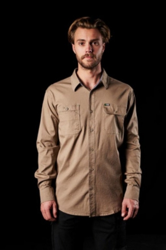 FXD Mens LSH1 Stretch Cotton Work Shirt Long Sleeve - Khaki