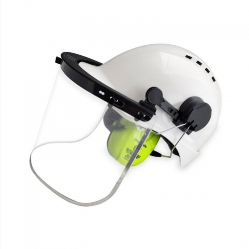 White Helmet With Clear Visor and Muffs