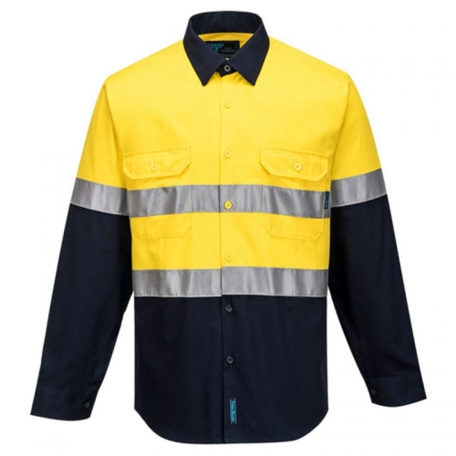 Portwest Mens Cotton Shirt Open L/S - Yellow/Navy
