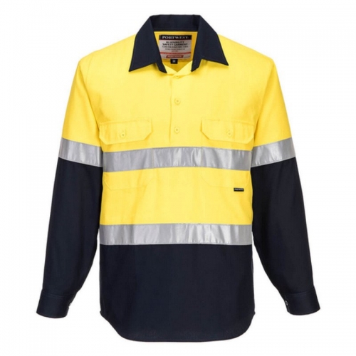 Portwest Mens Cotton Shirt Closed Front L/S - Yellow/Navy
