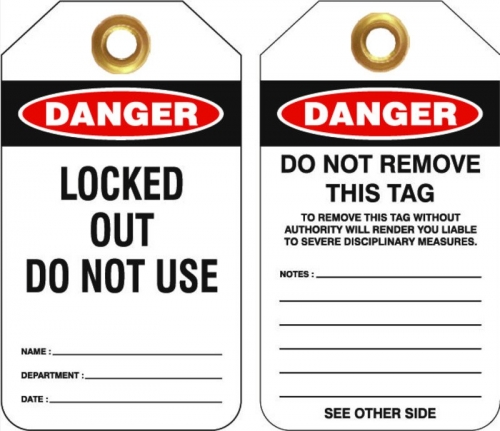 Danger Equipment locked out tags - 80x155mm
