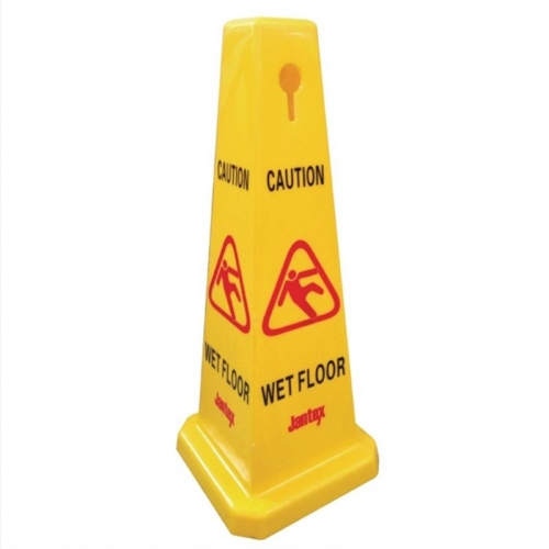 Safety Traffic Cone 4 Sided 680mm - Yellow WET FLOOR