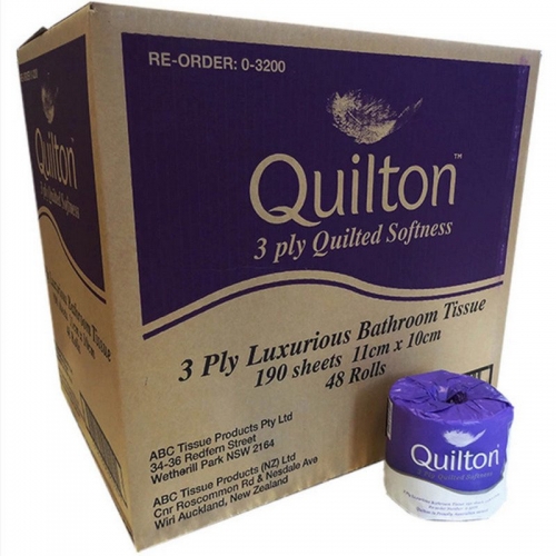 3Ply 190 Sheet Quilton Individually Wrapped  Toilet Tissue, Virgin, 48 Rolls