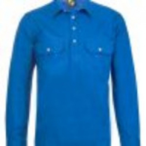 Workcraft Mens Lightweight L/S Closed Front Cotton Drill Shirt - Cobalt Blue