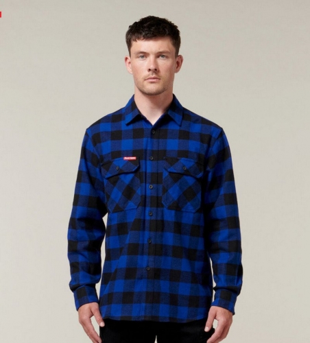 Hard Yakka Mens Long Sleeve Check Flannel Cotton Shirt - Blue